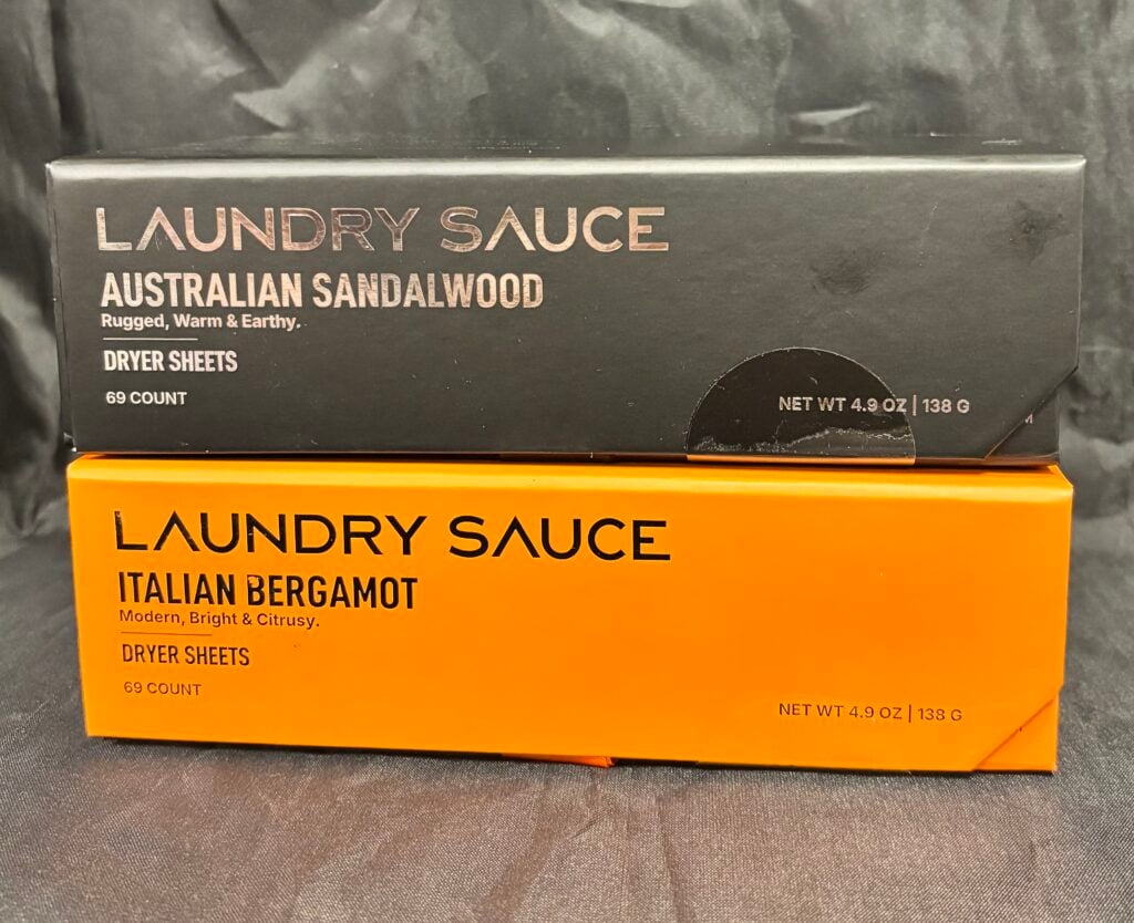 Laundry Sauce dryer sheets in two scent boxes