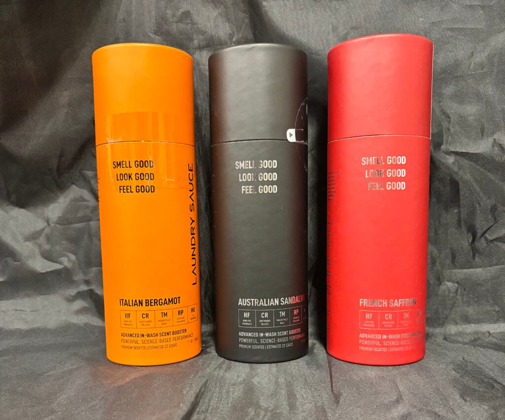 Laundry Sauce scent booster bottles in three scents